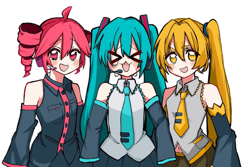 hatsune miku, kasane teto, and akita neru (vocaloid and 2 more) drawn by himatubusiniki