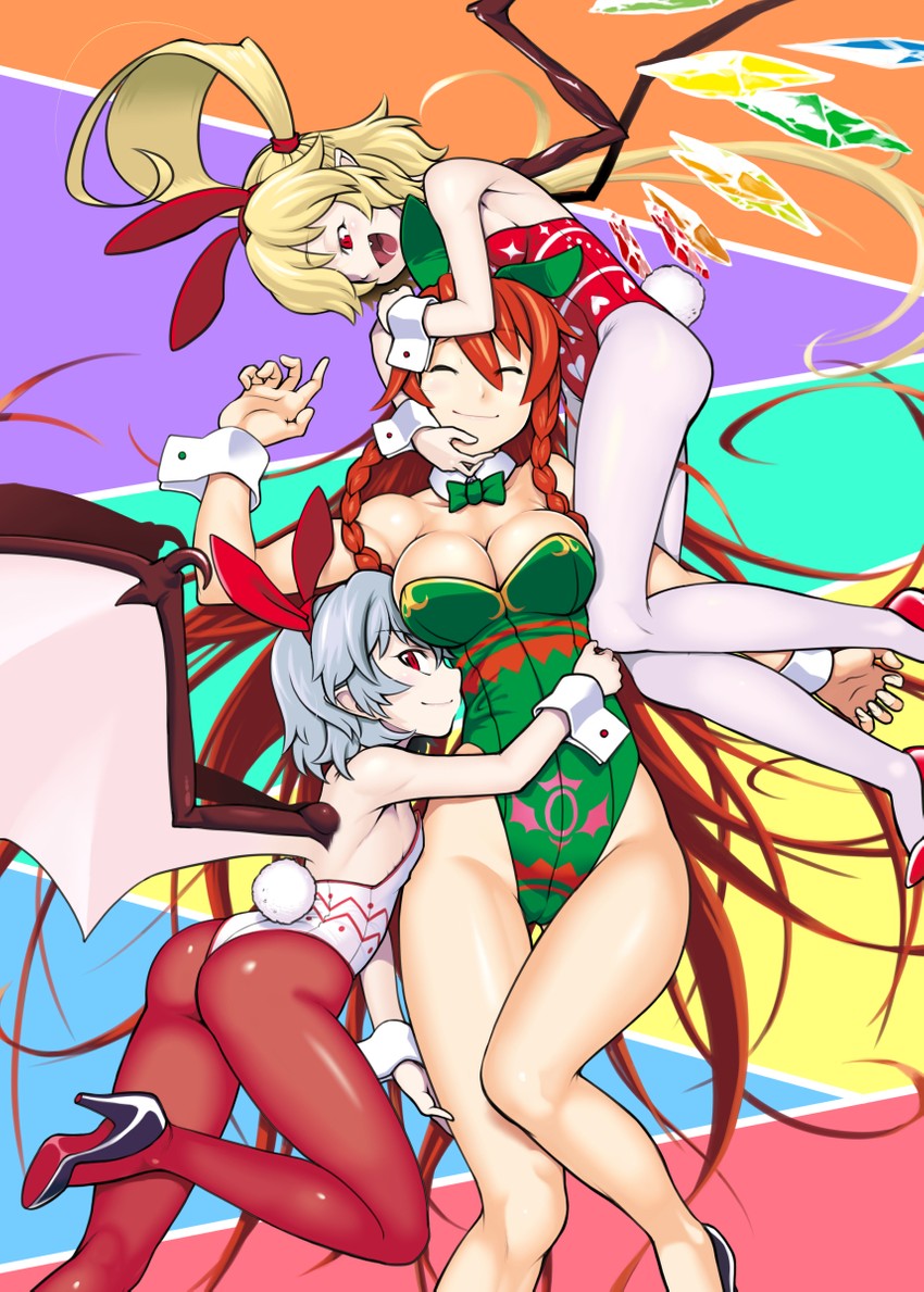 remilia scarlet, flandre scarlet, and hong meiling (touhou) drawn by kagehito