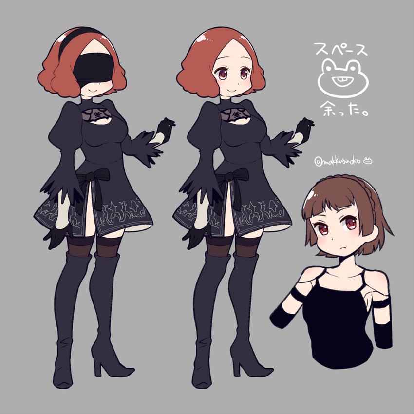 2b, niijima makoto, a2, okumura haru, and cherami leigh (persona and 3 more) drawn by do_m_kaeru