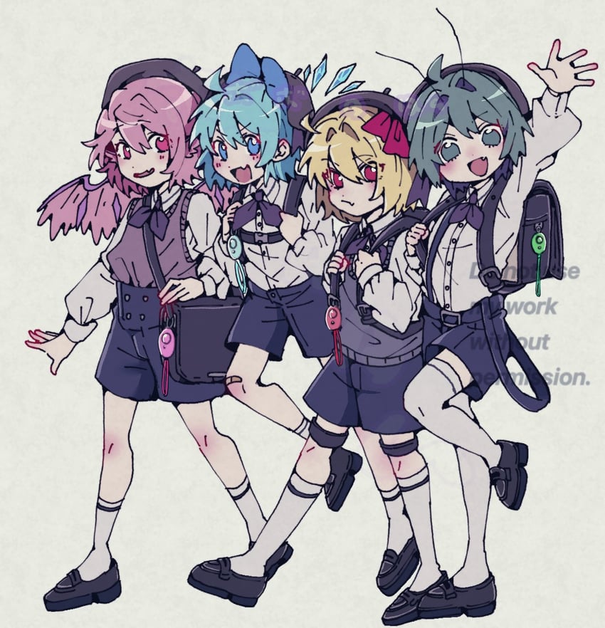 cirno, rumia, mystia lorelei, and wriggle nightbug (touhou) drawn by bobotatamu