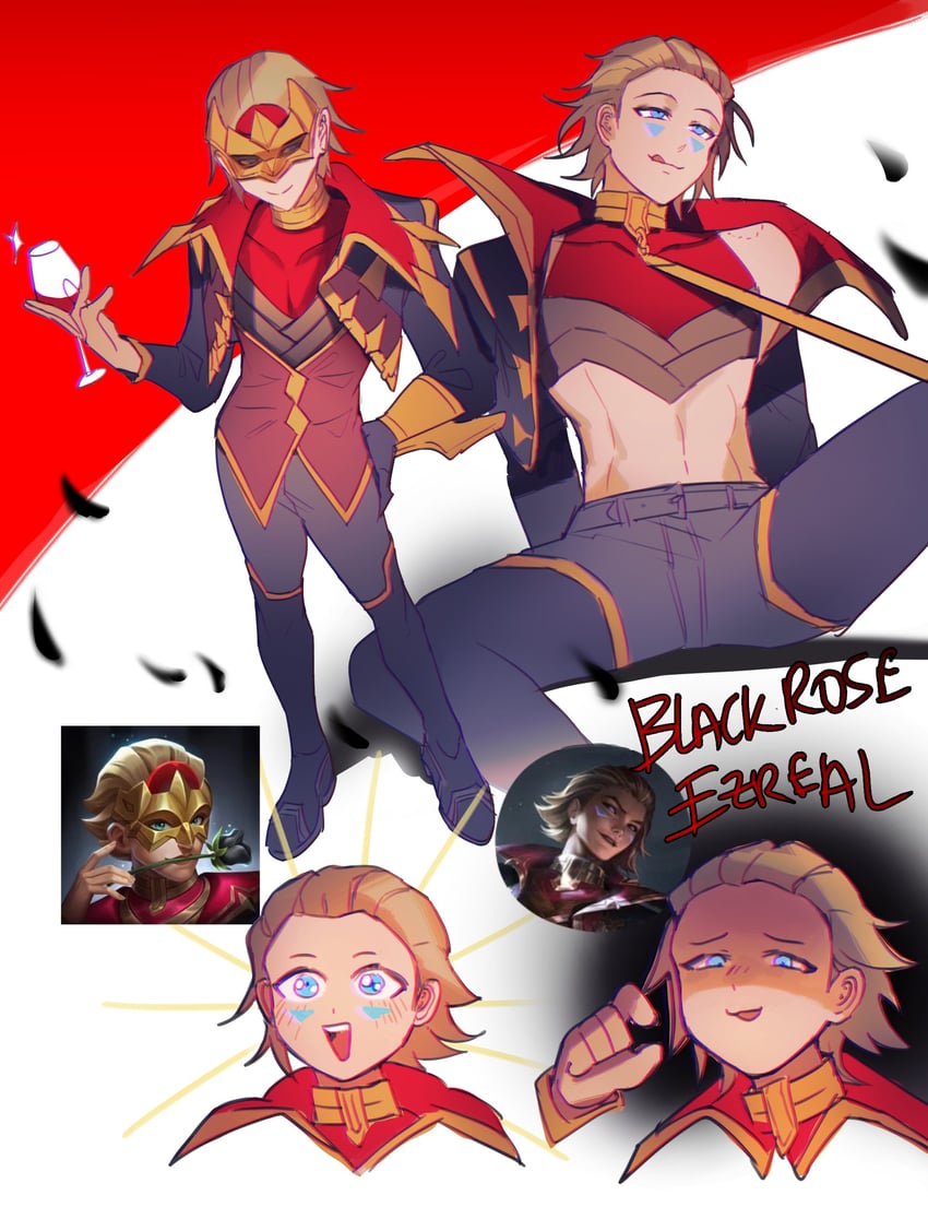 ezreal and masque of the black rose ezreal (league of legends) drawn by sudo_(pseudostars)