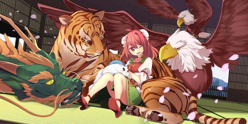ibaraki kasen, koutei, kume, houso, kanda, and 1 more (touhou and 1 more) drawn by arata_toshihira