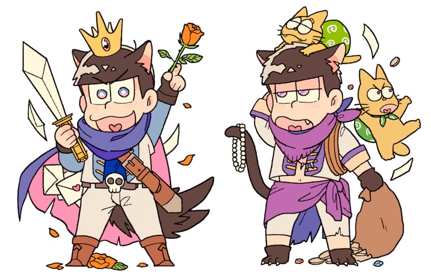 matsuno karamatsu, matsuno ichimatsu, and esper nyanko (osomatsu and 1 more) drawn by medoroooa