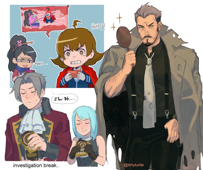 crewmate, miles edgeworth, franziska von karma, red, impostor, and 4 more (ace attorney and 4 more) drawn by tirtyturtle