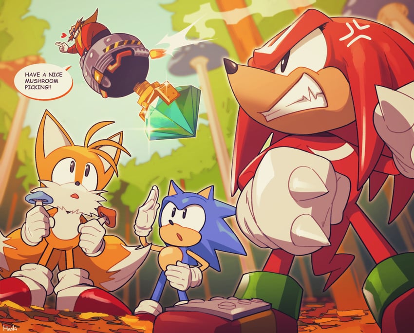 sonic the hedgehog, tails, knuckles the echidna, dr. eggman, classic sonic, and 3 more (sonic and 1 more) drawn by hashi84e