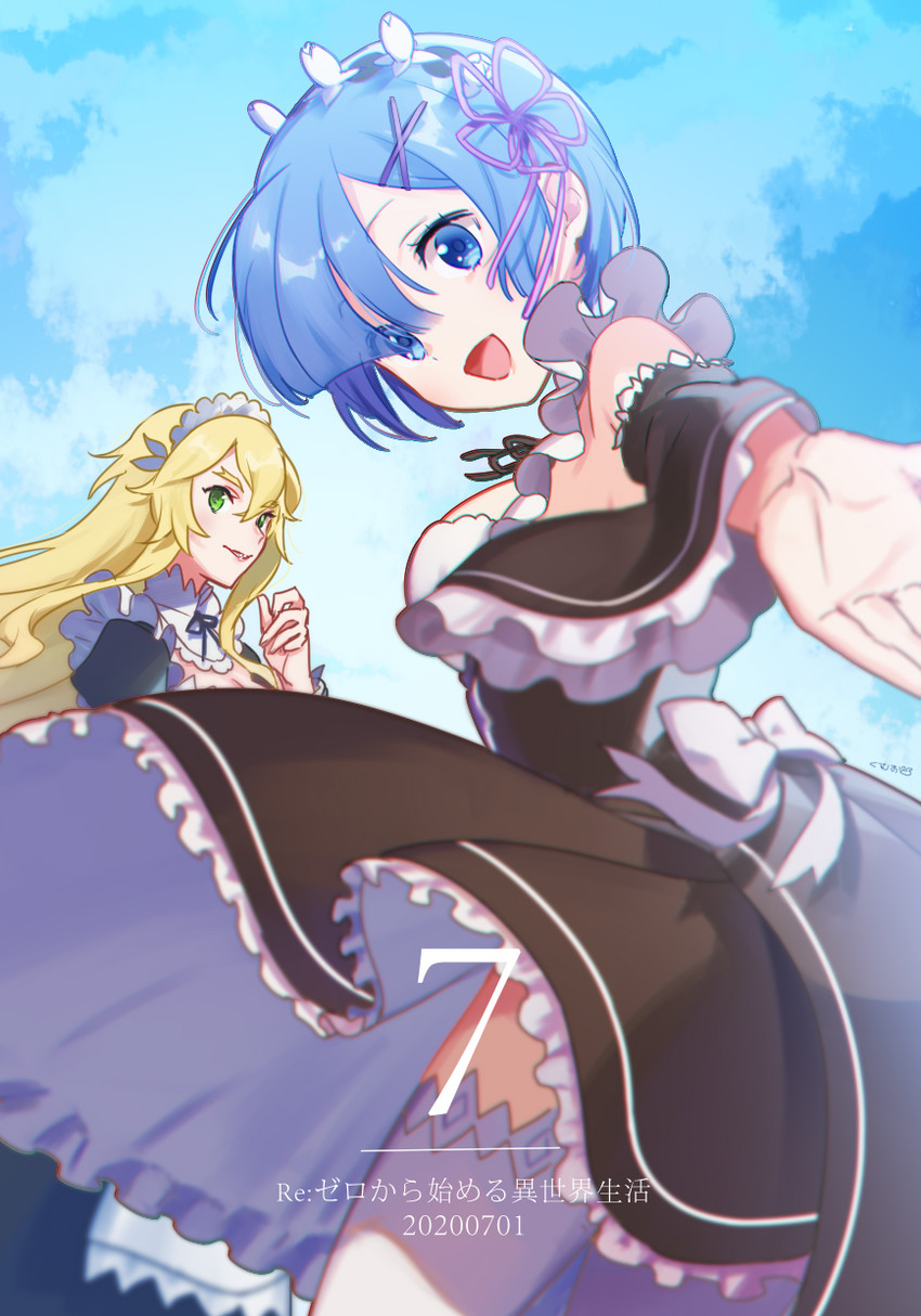 rem and frederica baumann (re:zero kara hajimeru isekai seikatsu) drawn by kumuo_(mirakurufusao)