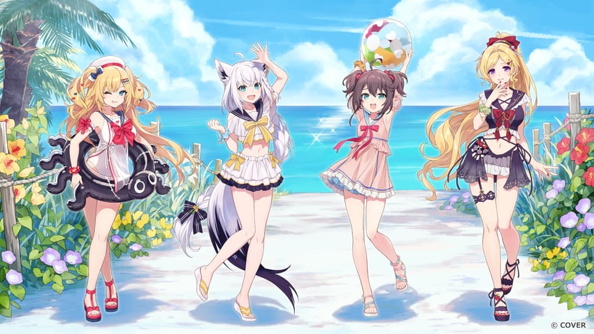 shirakami fubuki, natsuiro matsuri, akai haato, and aki rosenthal (hololive) drawn by pota_(bluegutty)