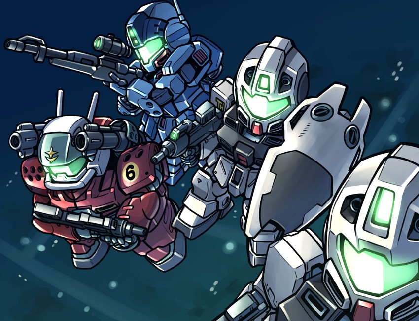 gm sniper ii, gm command, guncannon mp type, and gm command ground type (gundam and 1 more) drawn by kato_takuji