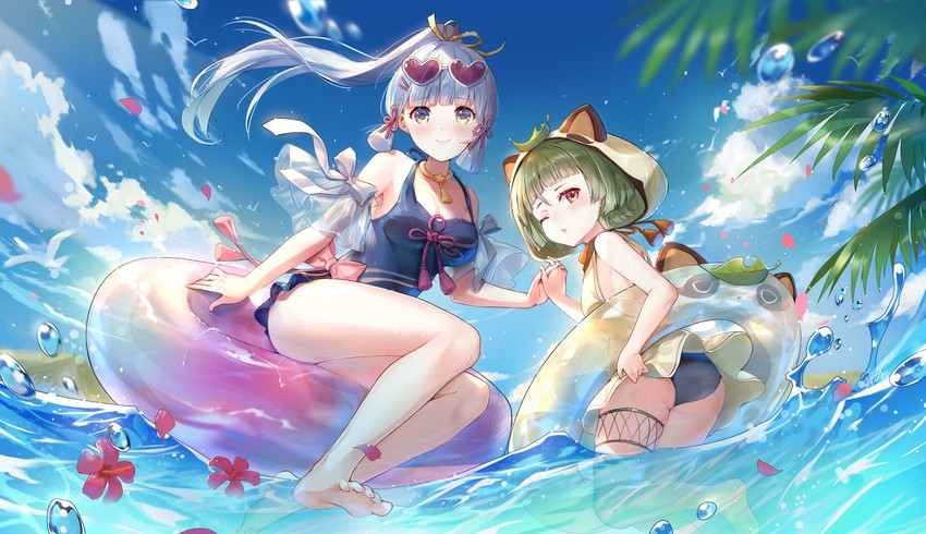 kamisato ayaka and sayu (genshin impact) drawn by kita_(kitairoha)