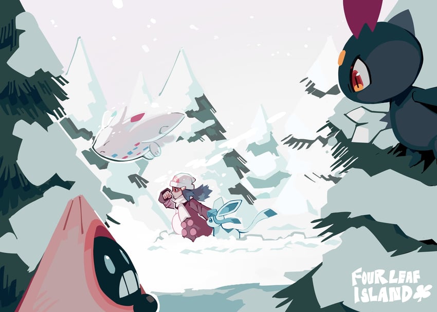 dawn, glaceon, sneasel, togekiss, and snorunt (pokemon and 2 more) drawn by fourleafisland