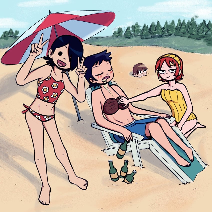 wallace wells, kim pine, knives chau, and neil nordegraf (scott pilgrim) drawn by syngmanyeep