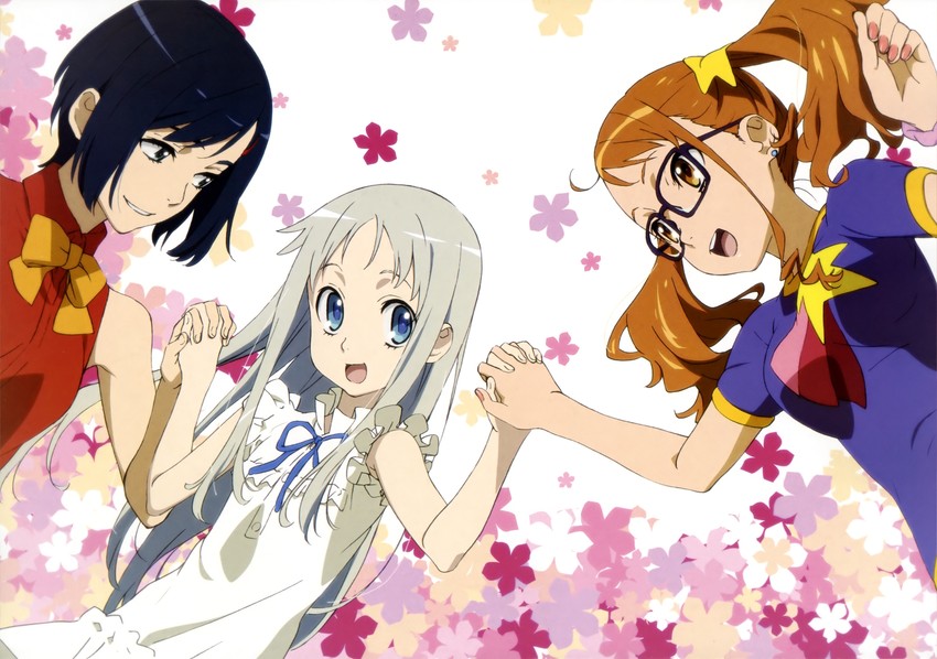 honma meiko, anjou naruko, and tsurumi chiriko (ano hi mita hana no namae wo bokutachi wa mada shiranai.)