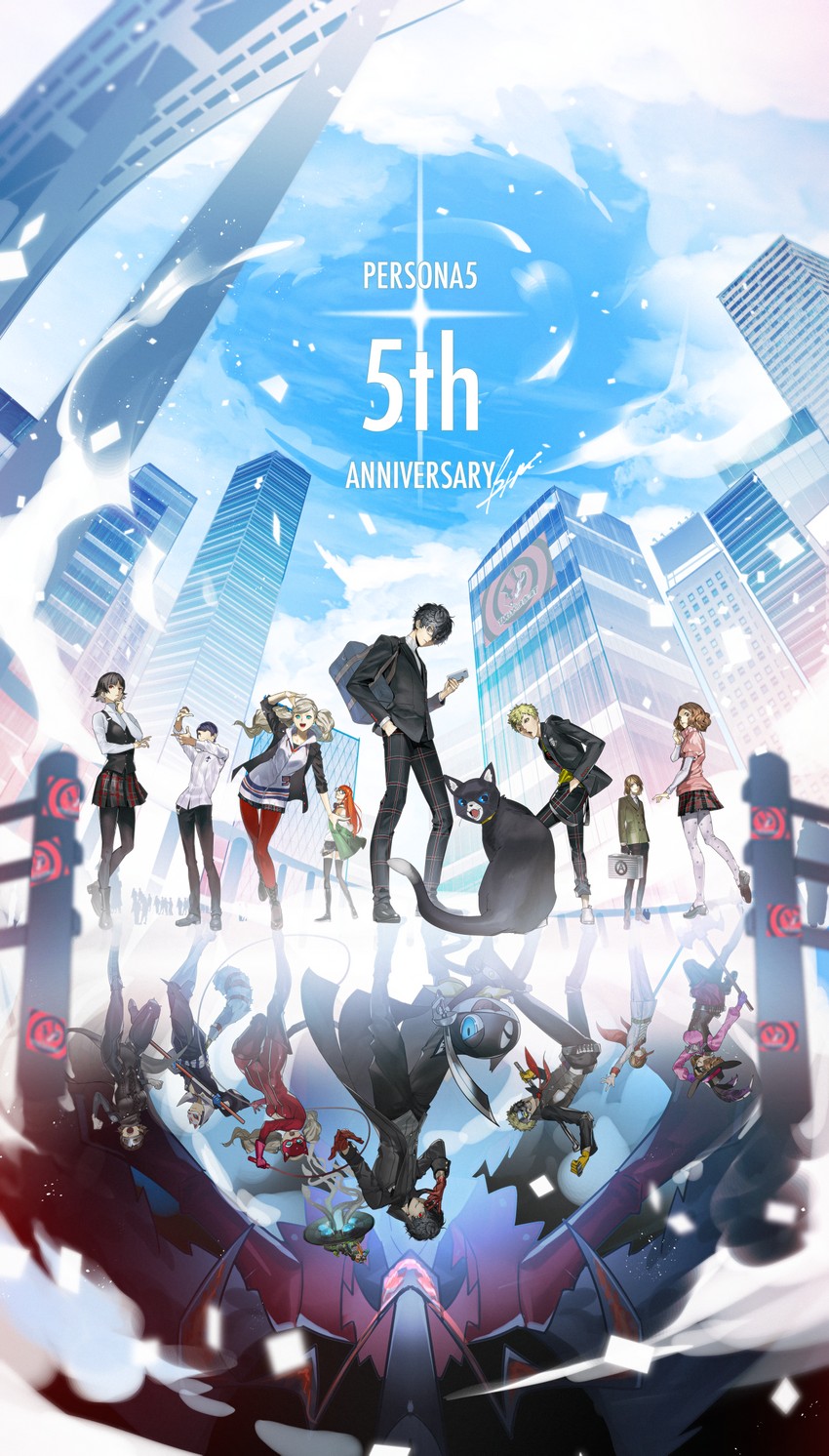 amamiya ren, takamaki anne, sakura futaba, niijima makoto, okumura haru, and 7 more (persona and 1 more) drawn by btmr_game