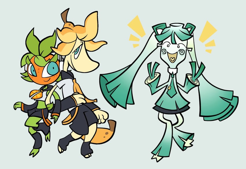 hatsune miku, kagamine rin, and kagamine len (vocaloid) drawn by teggei