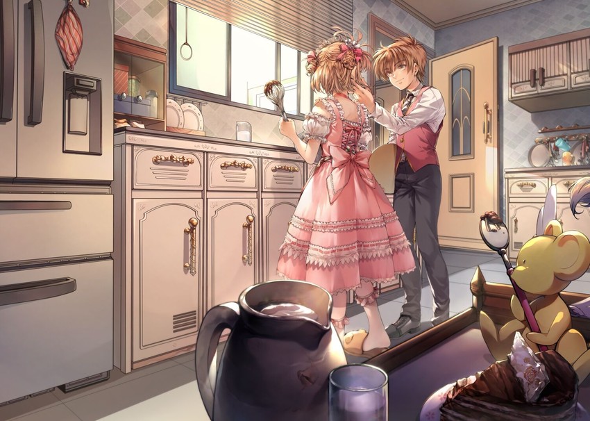 kinomoto sakura, kero, and li syaoran (cardcaptor sakura) drawn by hanababy91