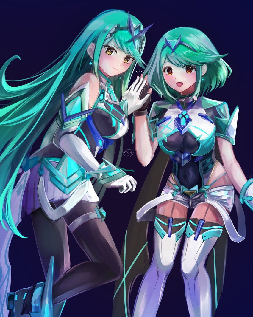 pyra, pneuma, and mythra (xenoblade chronicles and 2 more) drawn by hmk_3373