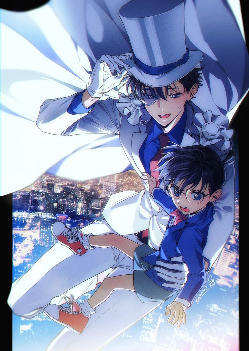 edogawa conan and kaitou kid (meitantei conan and 1 more) drawn by m_m_pb
