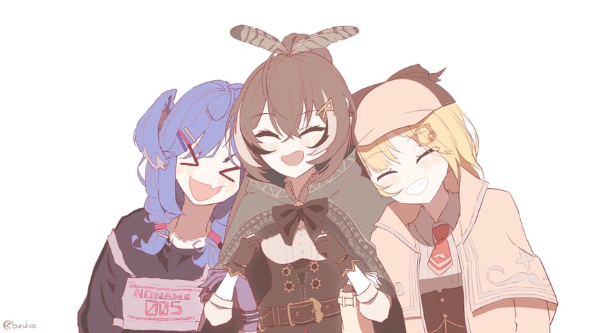 nanashi mumei, watson amelia, and selen tatsuki (hololive and 3 more) drawn by buruhas