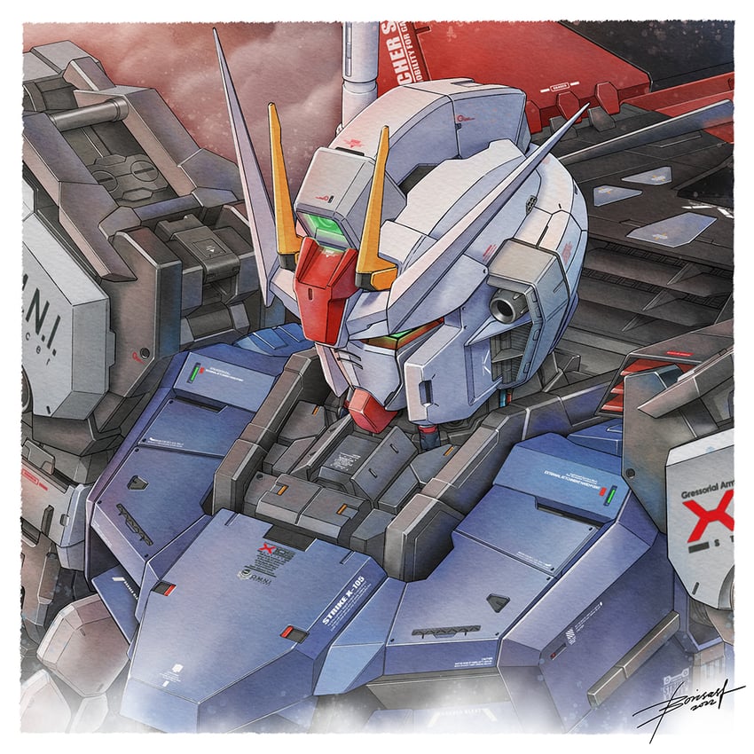 strike gundam and aile strike gundam (gundam and 1 more) drawn by boris_(borisasf)
