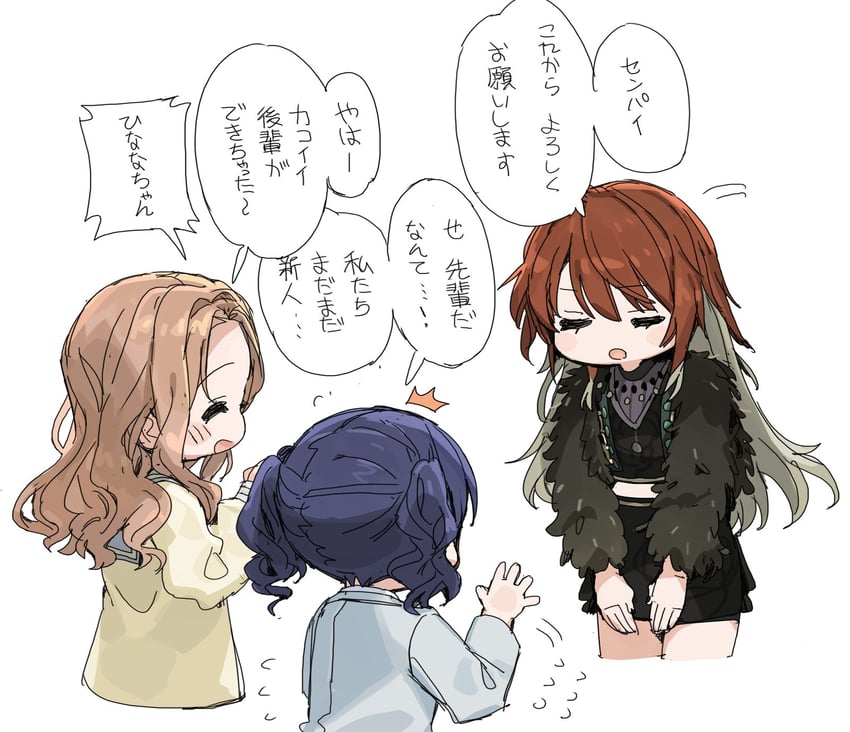fukumaru koito, ichikawa hinana, and aketa mikoto (idolmaster and 1 more) drawn by spawnfoxy