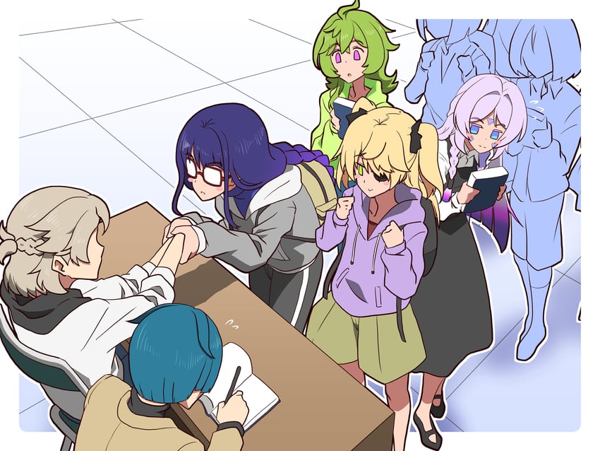 raiden shogun, fischl, citlali, albedo, xingqiu, and 1 more (genshin impact) drawn by imtmcomics