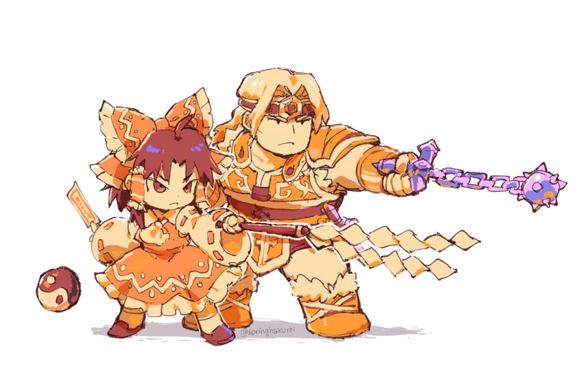 hakurei reimu and simon belmont (touhou and 1 more) drawn by jeto_(jetopyon)