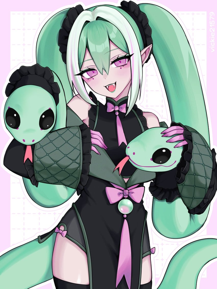 hatsune miku and snake miku (vocaloid) drawn by vickie_(cryingrobot)