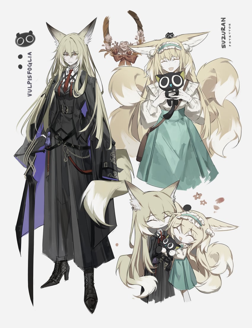suzuran, luo xiaohei, vulpisfoglia, and heixiu (arknights and 1 more) drawn by potettoe