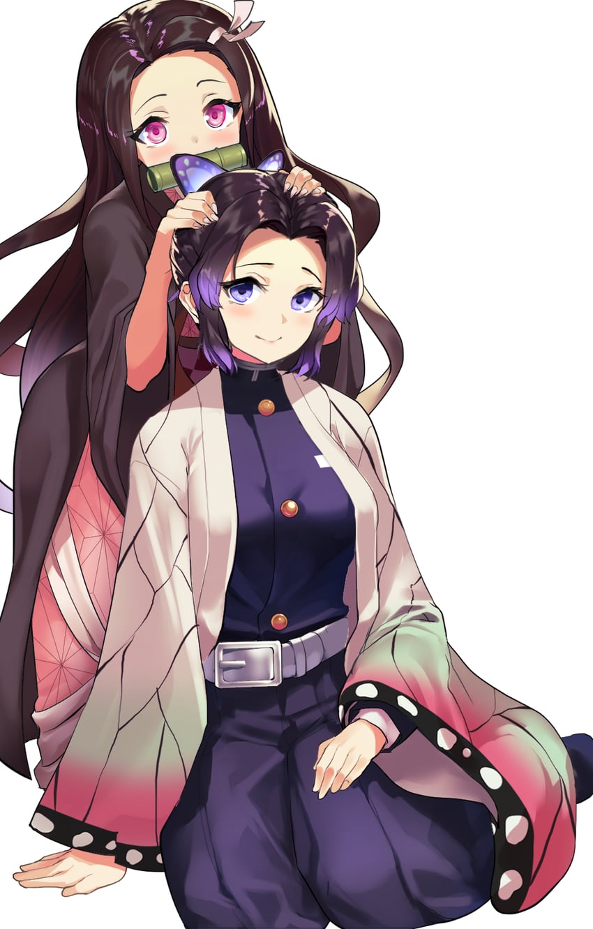 kamado nezuko and kochou shinobu (kimetsu no yaiba) drawn by muunyan_(yumenekoya)