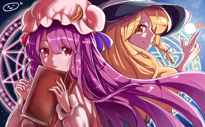 kirisame marisa and patchouli knowledge (touhou) drawn by minchia_(wncm5544)