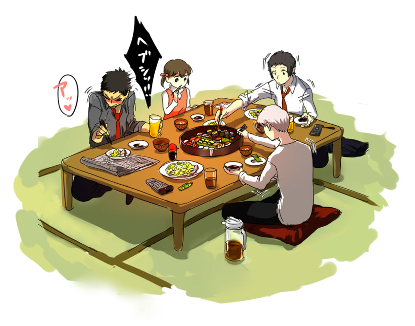 narukami yu, doujima nanako, adachi tooru, and doujima ryoutarou (persona and 1 more) drawn by serori_(koredemoka)