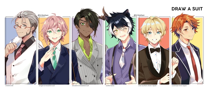 kageyama shien, aragami oga, yukoku roberu, kishido temma, rikka, and 1 more (holostars) drawn by coll_(erichankun)