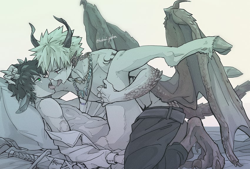 midoriya izuku and bakugou katsuki (boku no hero academia) drawn by hokori_yuka