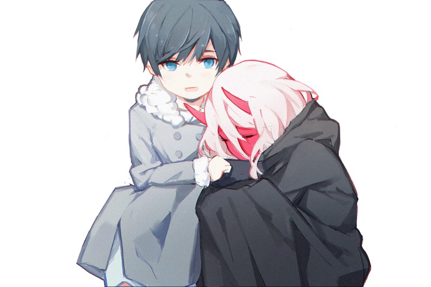 zero two and hiro (darling in the franxx) drawn by luozhou_pile