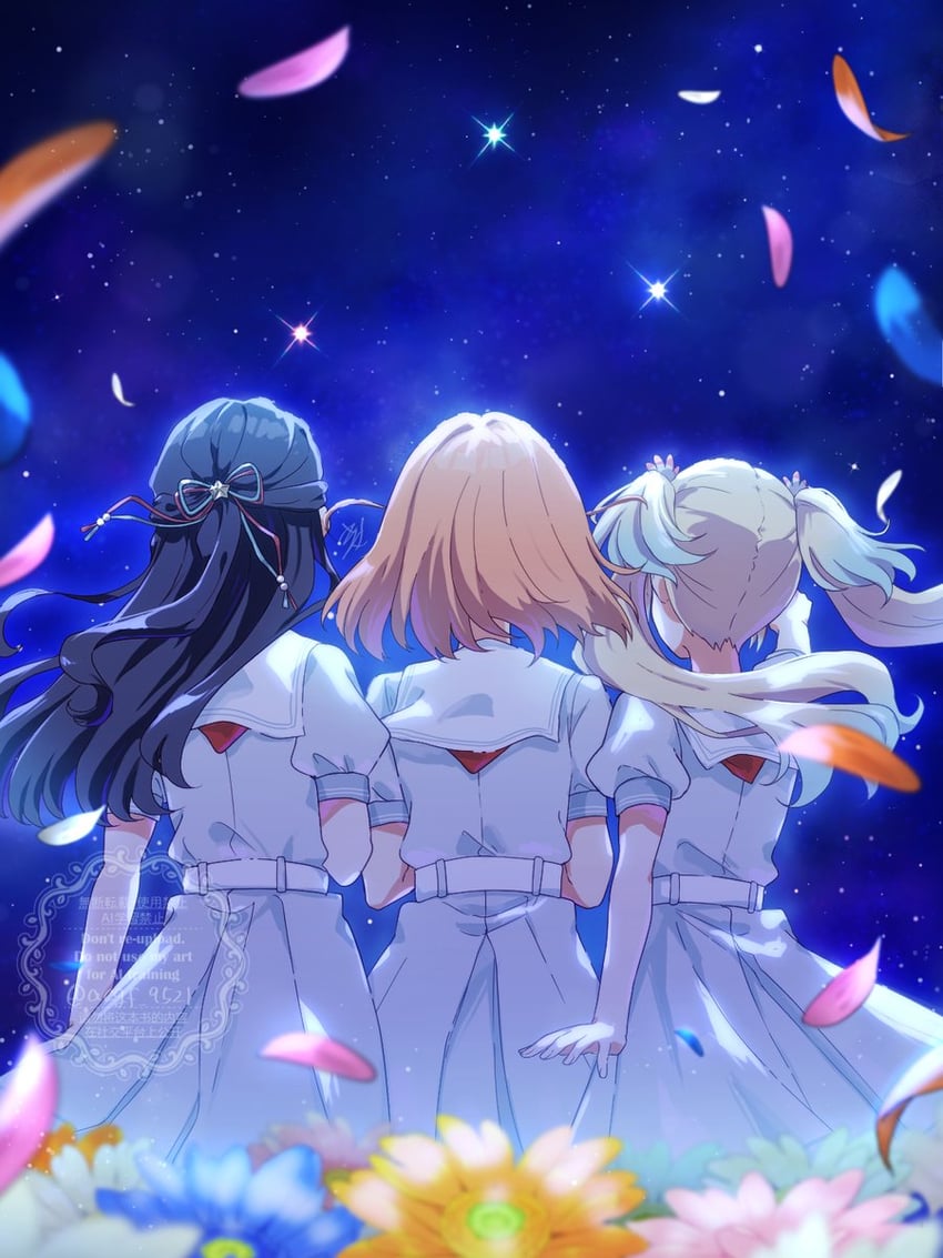 hinoshita kaho, murano sayaka, and osawa rurino (love live! and 1 more) drawn by kyaku_tasu