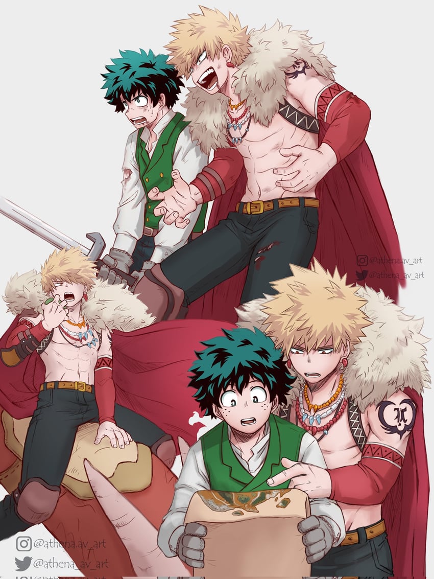 midoriya izuku and bakugou katsuki (boku no hero academia) drawn by athena_av