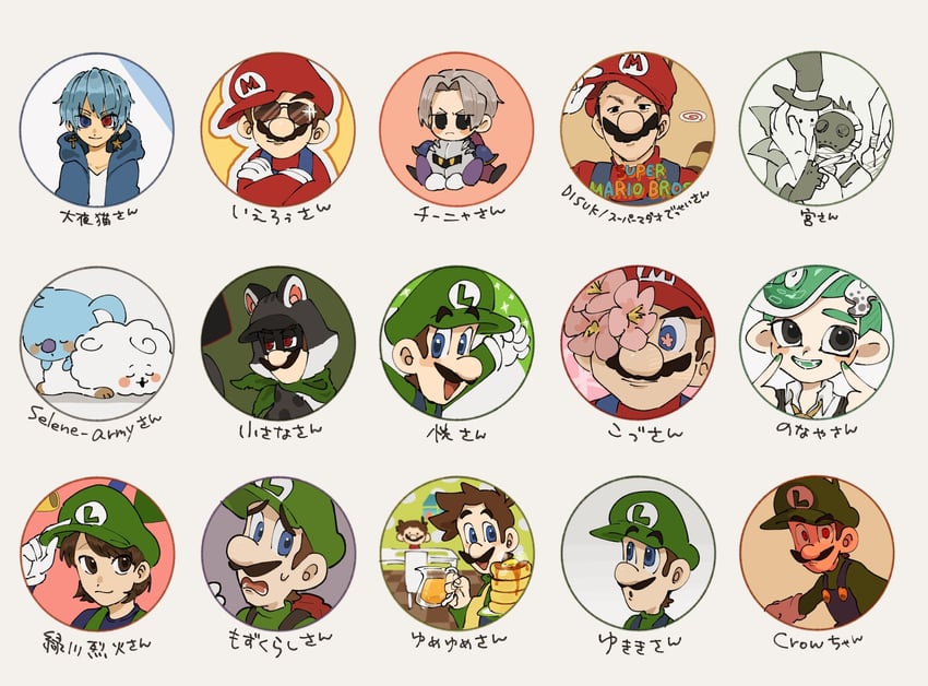 mario, octoling player character, luigi, meta knight, octoling boy, and 5 more (splatoon and 8 more) drawn by mimimi_(mimimim9999)
