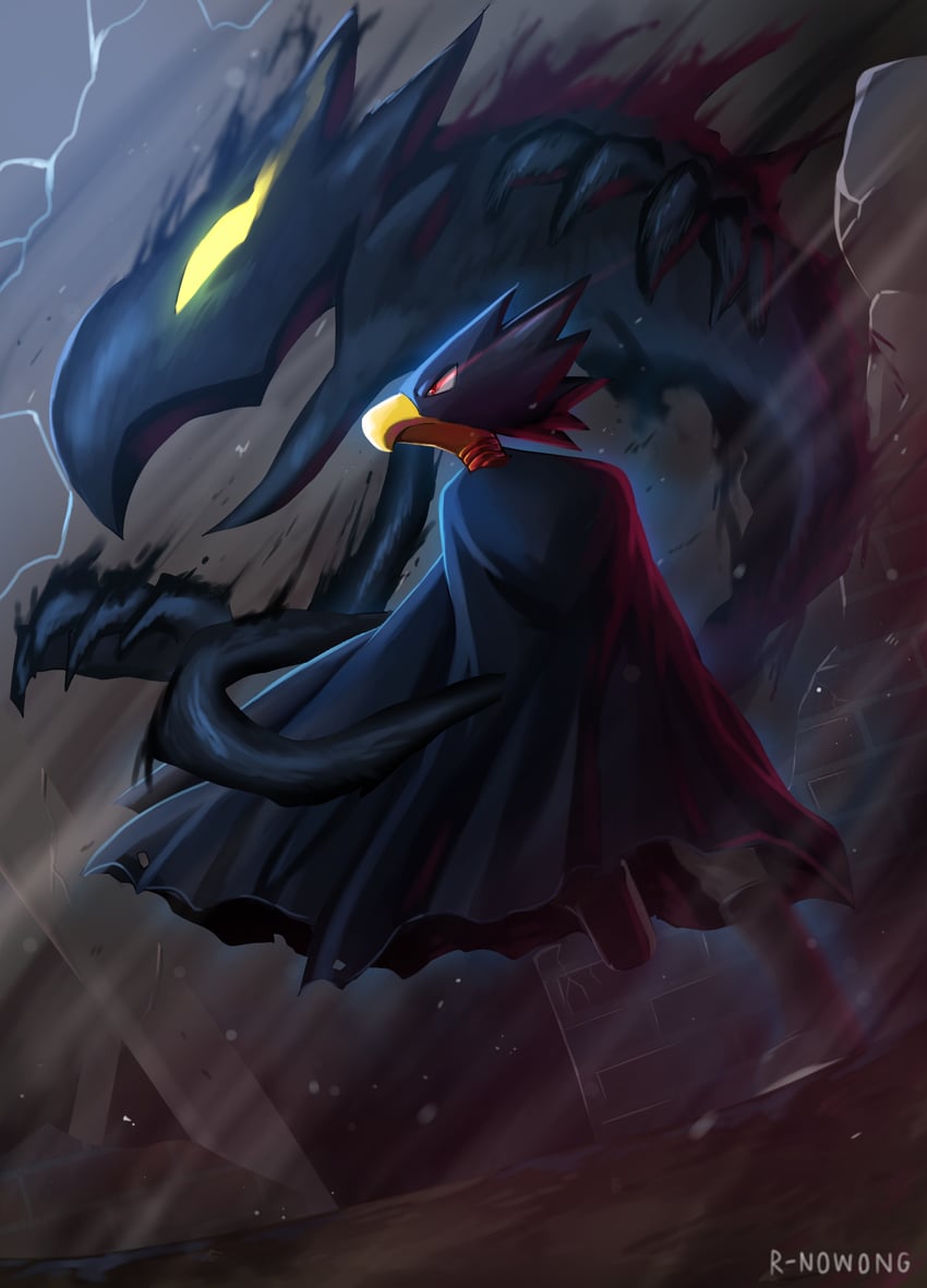 tokoyami fumikage and dark shadow (boku no hero academia) drawn by r-nowong