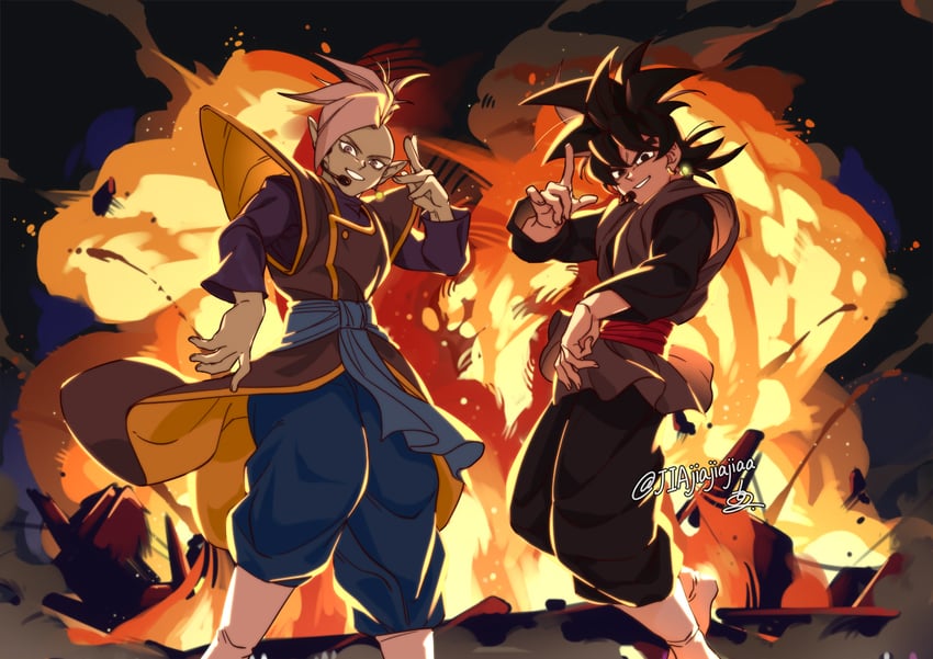 goku black and zamasu (dragon ball and 2 more) drawn by jiajiajiajiaa