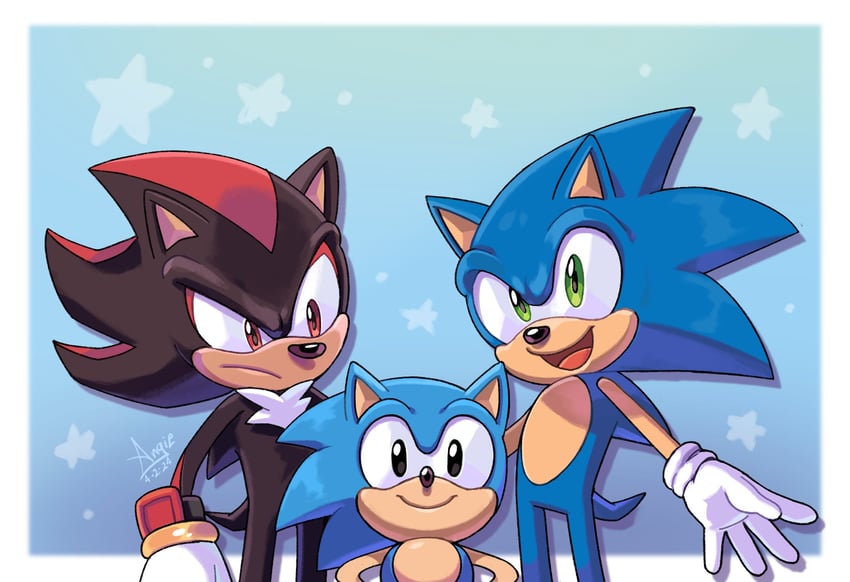sonic the hedgehog, shadow the hedgehog, and classic sonic (sonic and 3 more) drawn by angiethecat