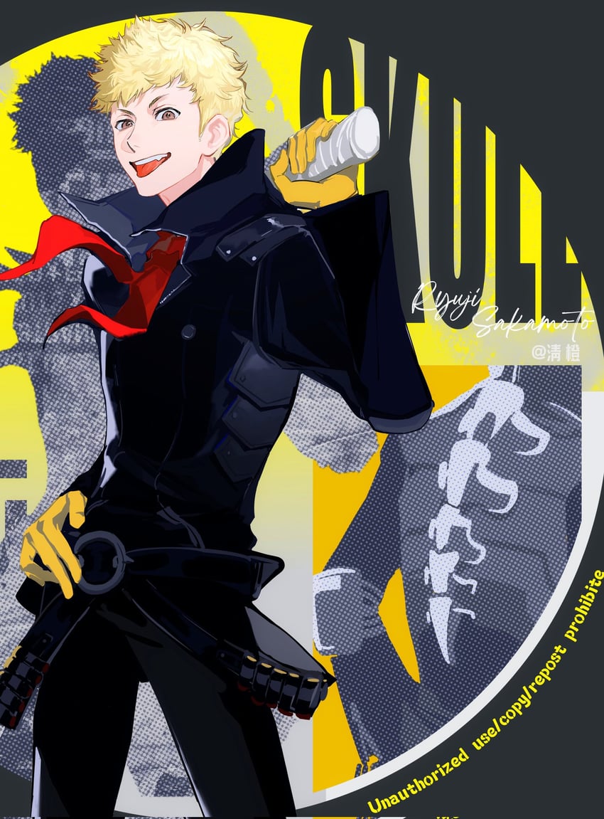 sakamoto ryuuji and skull (persona and 1 more) drawn by qchng
