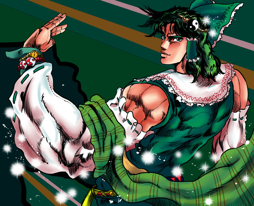 hakurei reimu and joseph joestar (touhou and 2 more) drawn by toluda