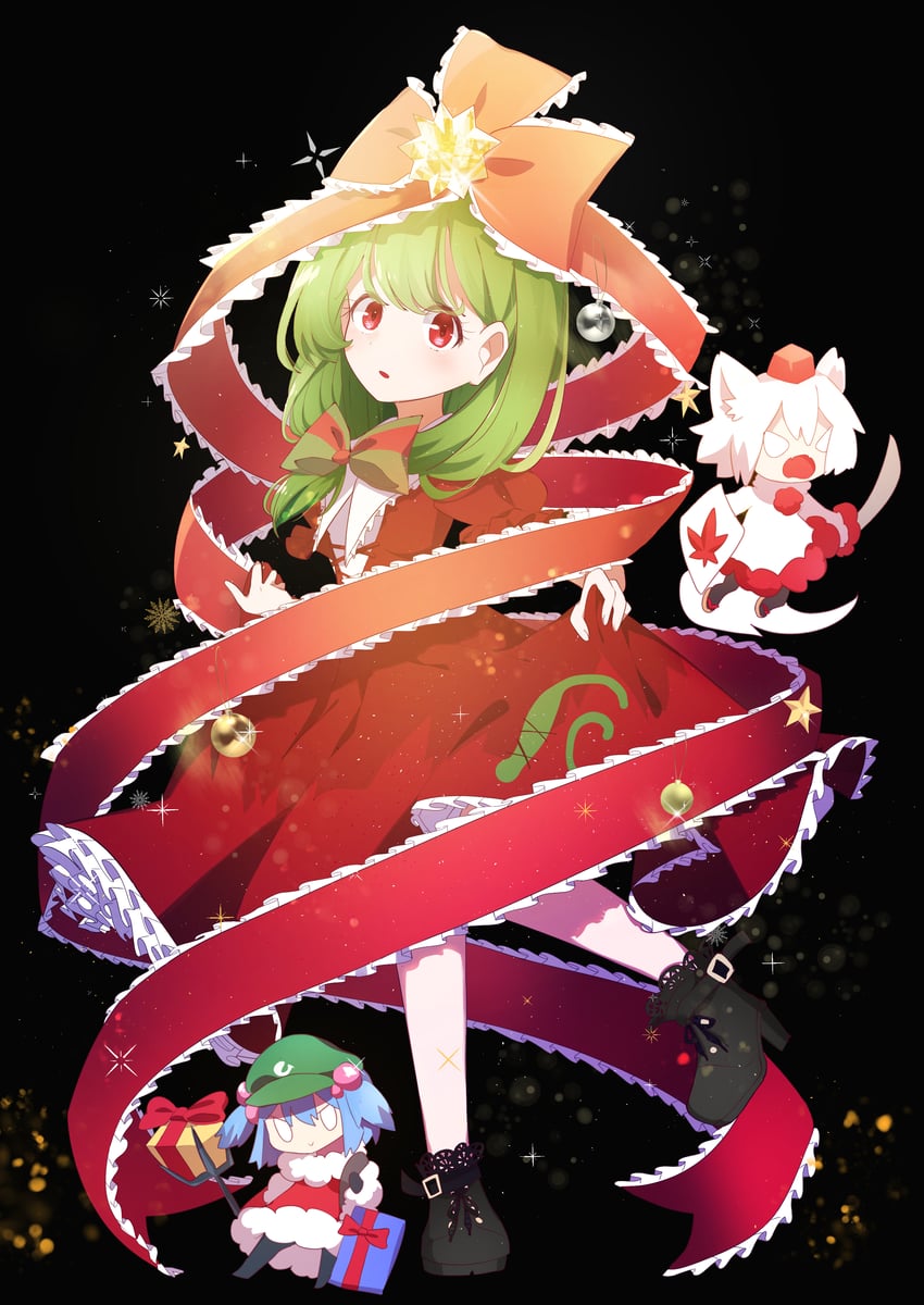 inubashiri momiji, kawashiro nitori, and kagiyama hina (touhou) drawn by ametama_(runarunaruta5656)