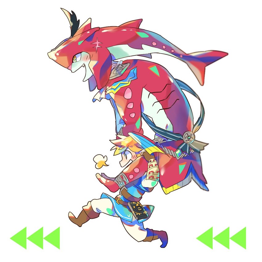 link and sidon (the legend of zelda and 1 more) drawn by yasubaru