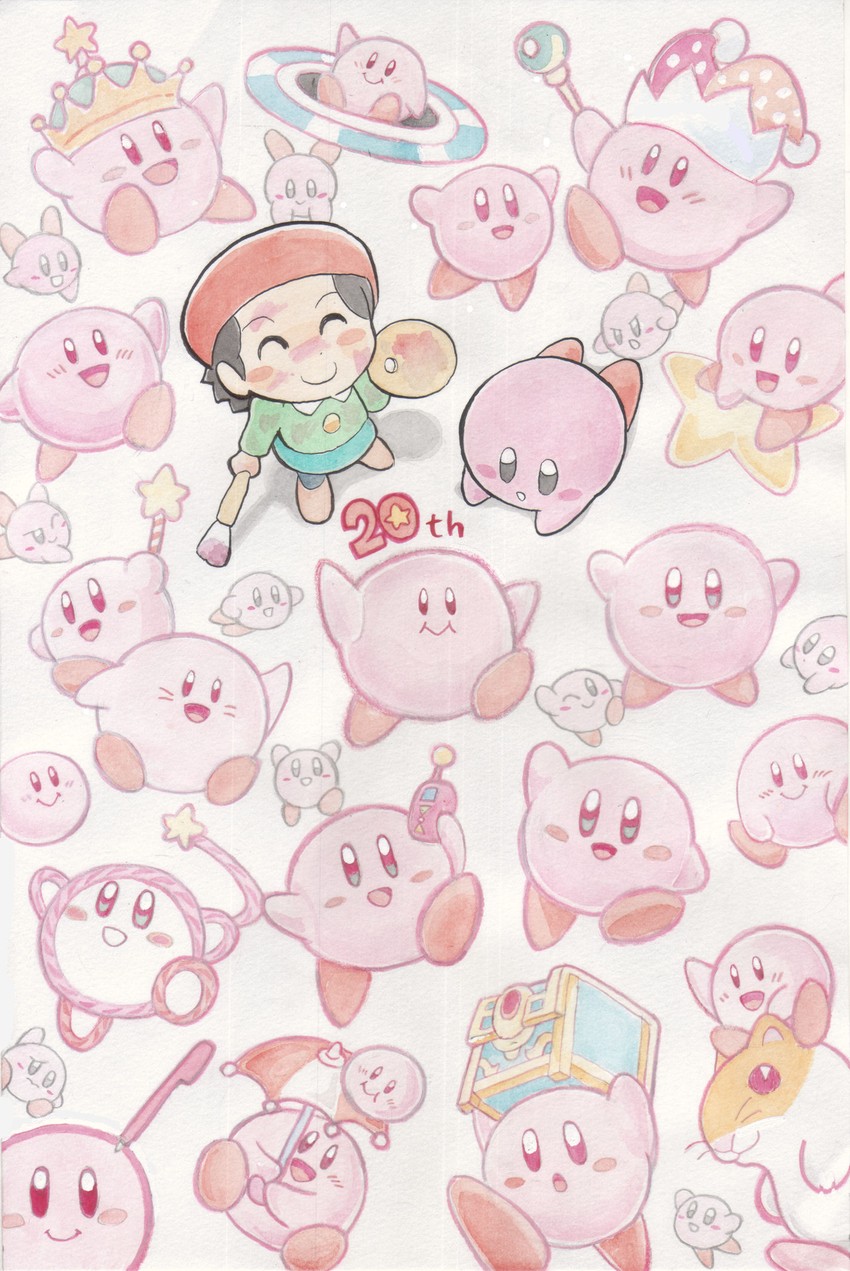 kirby, adeleine, rick, parasol kirby, beam kirby, and 2 more (kirby and 6 more) drawn by oda_takashi