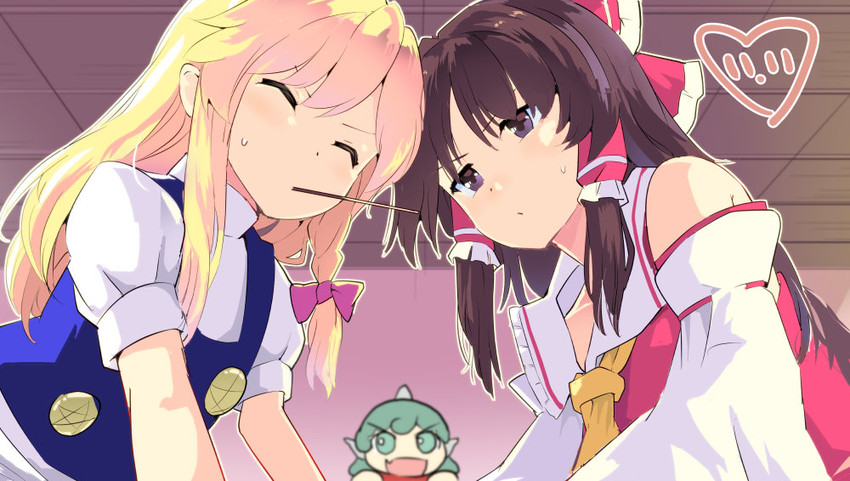 hakurei reimu, kirisame marisa, and komano aunn (touhou) drawn by puuakachan