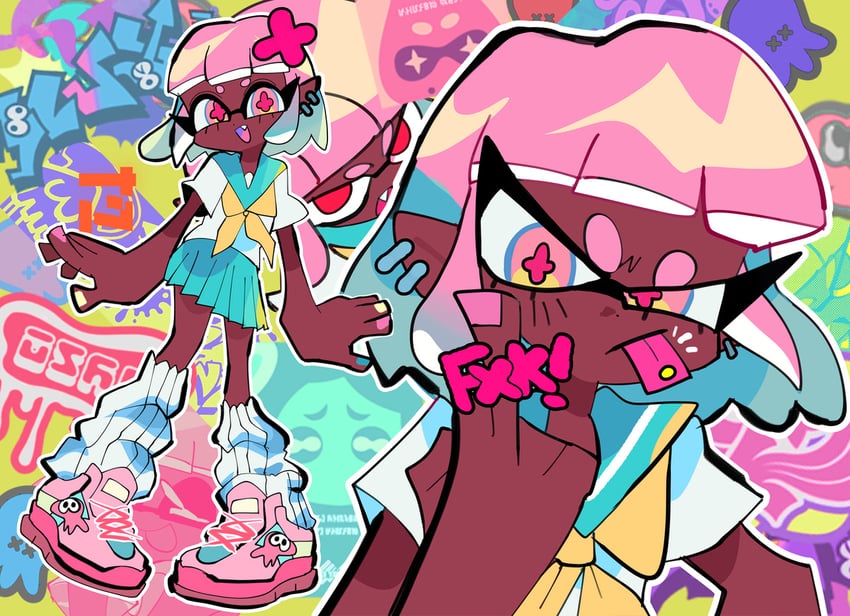 inkling player character and inkling girl (original and 1 more) drawn by gatchipon