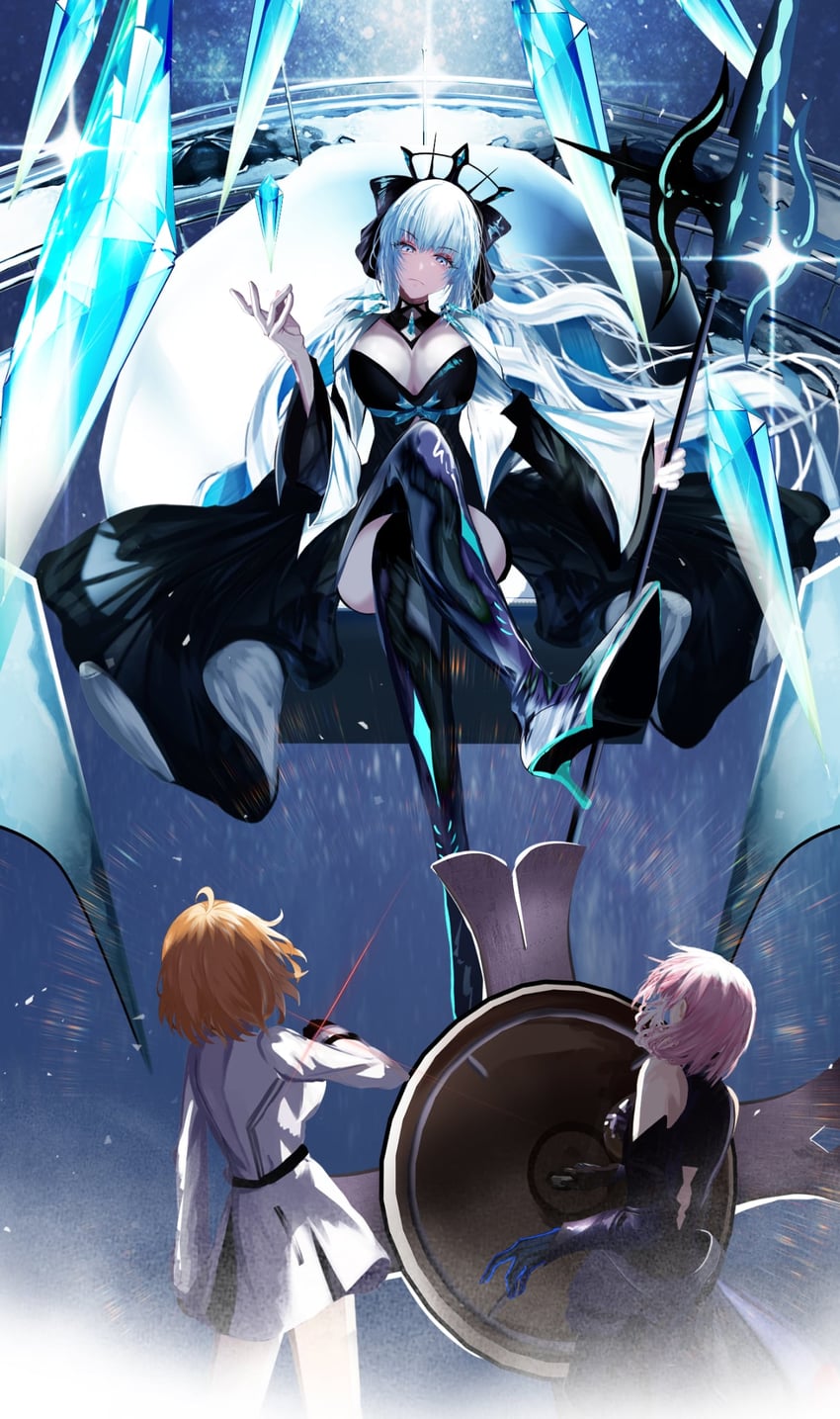 mash kyrielight, fujimaru ritsuka, and morgan le fay (fate and 1 more) drawn by antinese