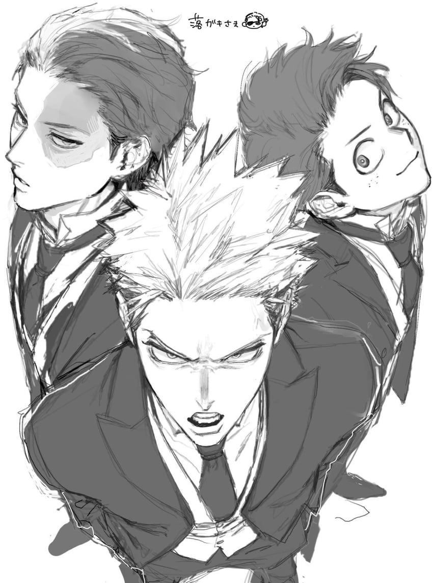 midoriya izuku, bakugou katsuki, and todoroki shoto (boku no hero academia) drawn by lllistn