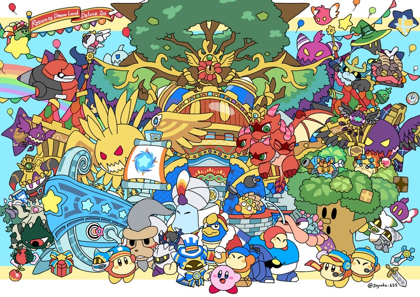 kirby, meta knight, waddle dee, king dedede, magolor, and 31 more (kirby and 2 more) drawn by soyoko